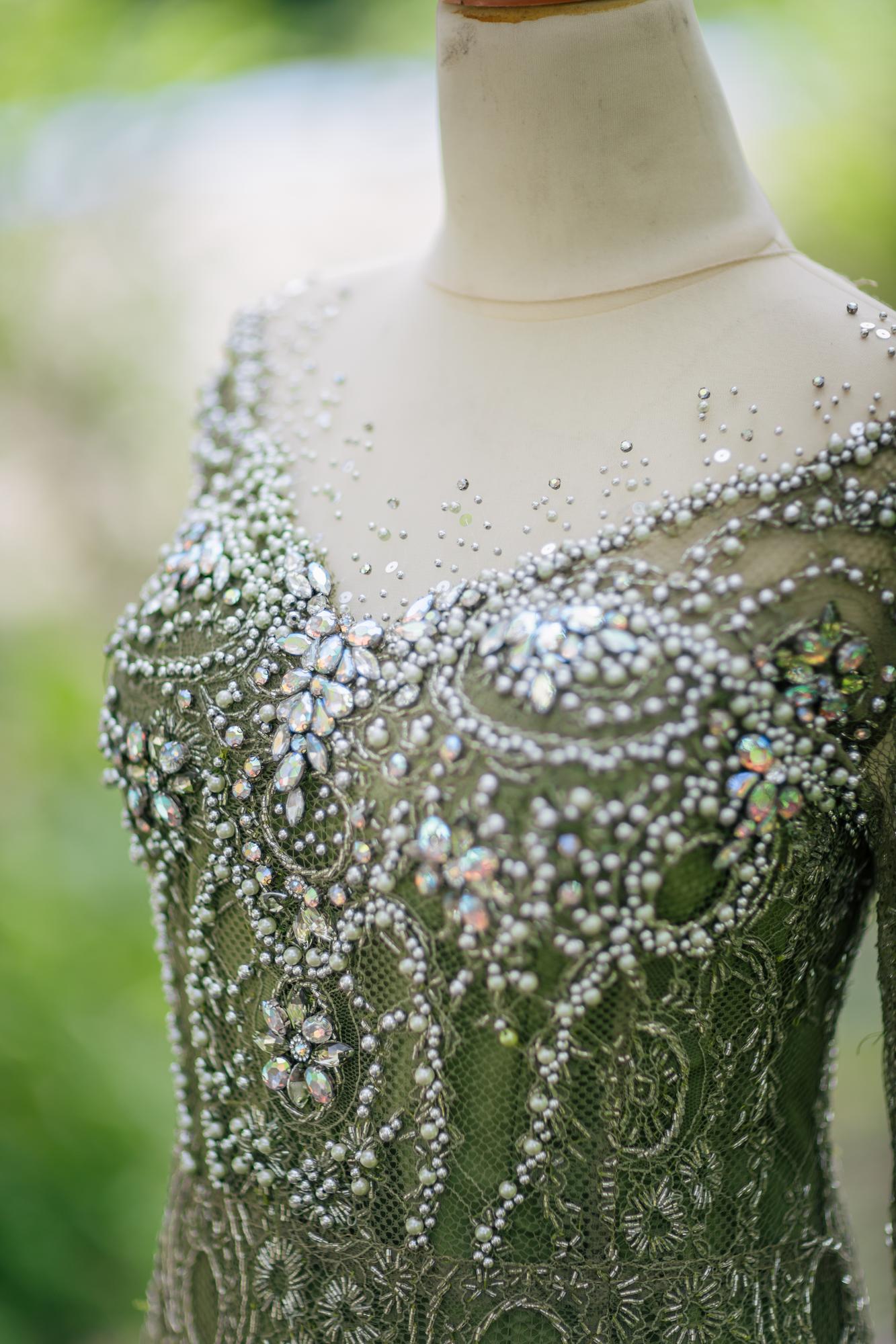 Bespoke couture embroidery on dress bodice